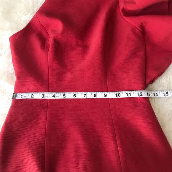 C\MEO Collective Red One Shoulder Fitted Midi Dress Thigh Slit Cocktail XS New - Picture 12 of 16